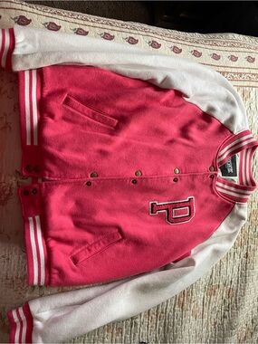 PINK Victoria's Secret Hot Pink and White Varsity Jacket
